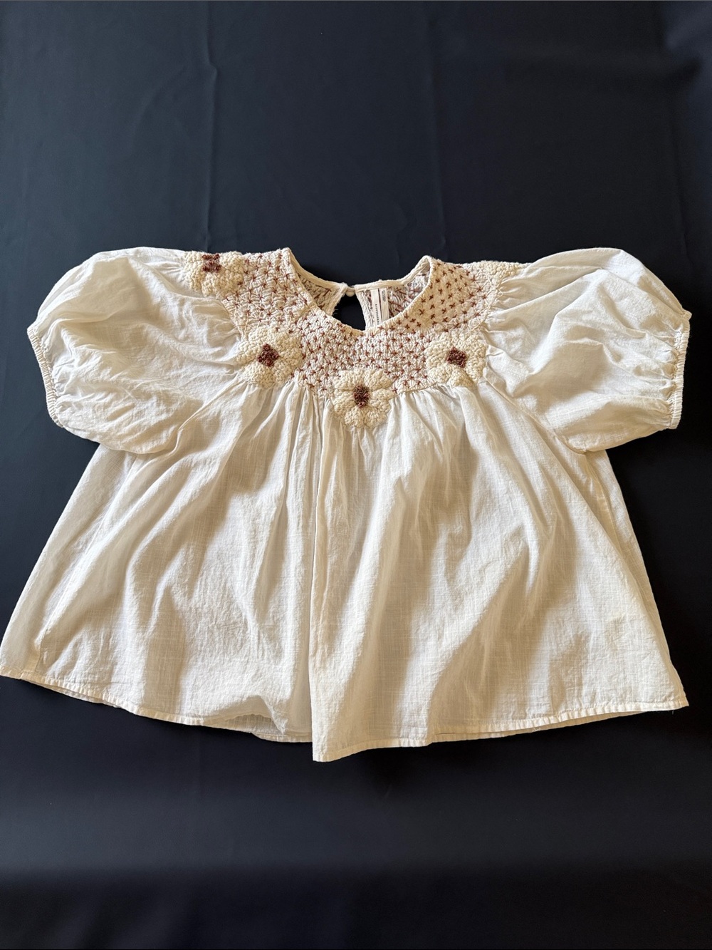 Women’s Cream Smocked Floral Yoke Top